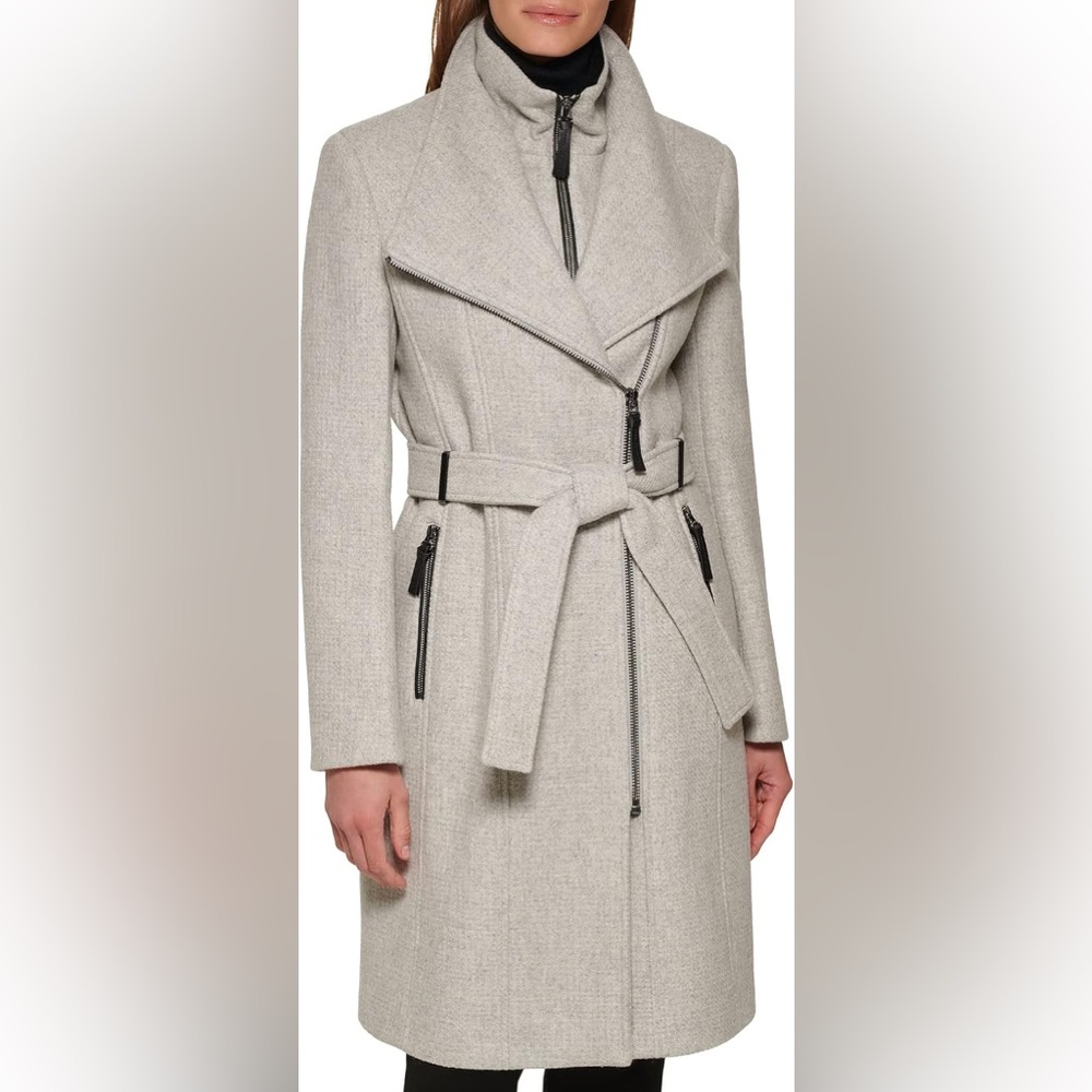Calvin Klein Light Gray Tan Wool-Blend Belted Trench Coat XXL